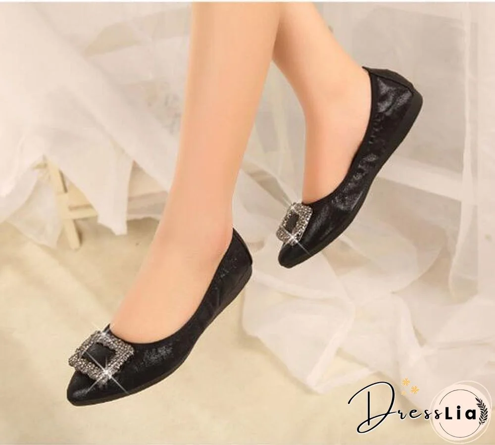 Crystal Ballet Flat Shoes Rhinestone Women Butterfly Pointed Toe Golden Shoes Flats