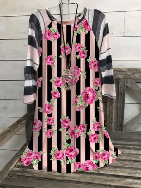 FLORAL-PRINT CREW NECK LONG SLEEVE SHIRTS & TOPS