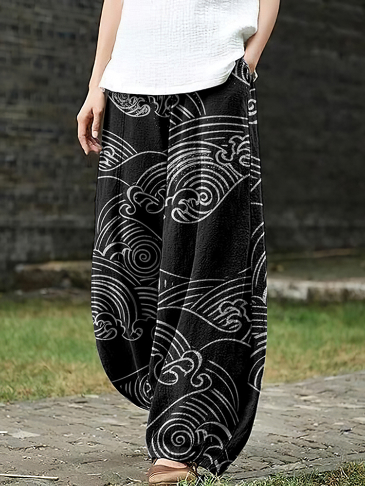 Comstylish Women'S Japanese Waves Loose Casual Pants