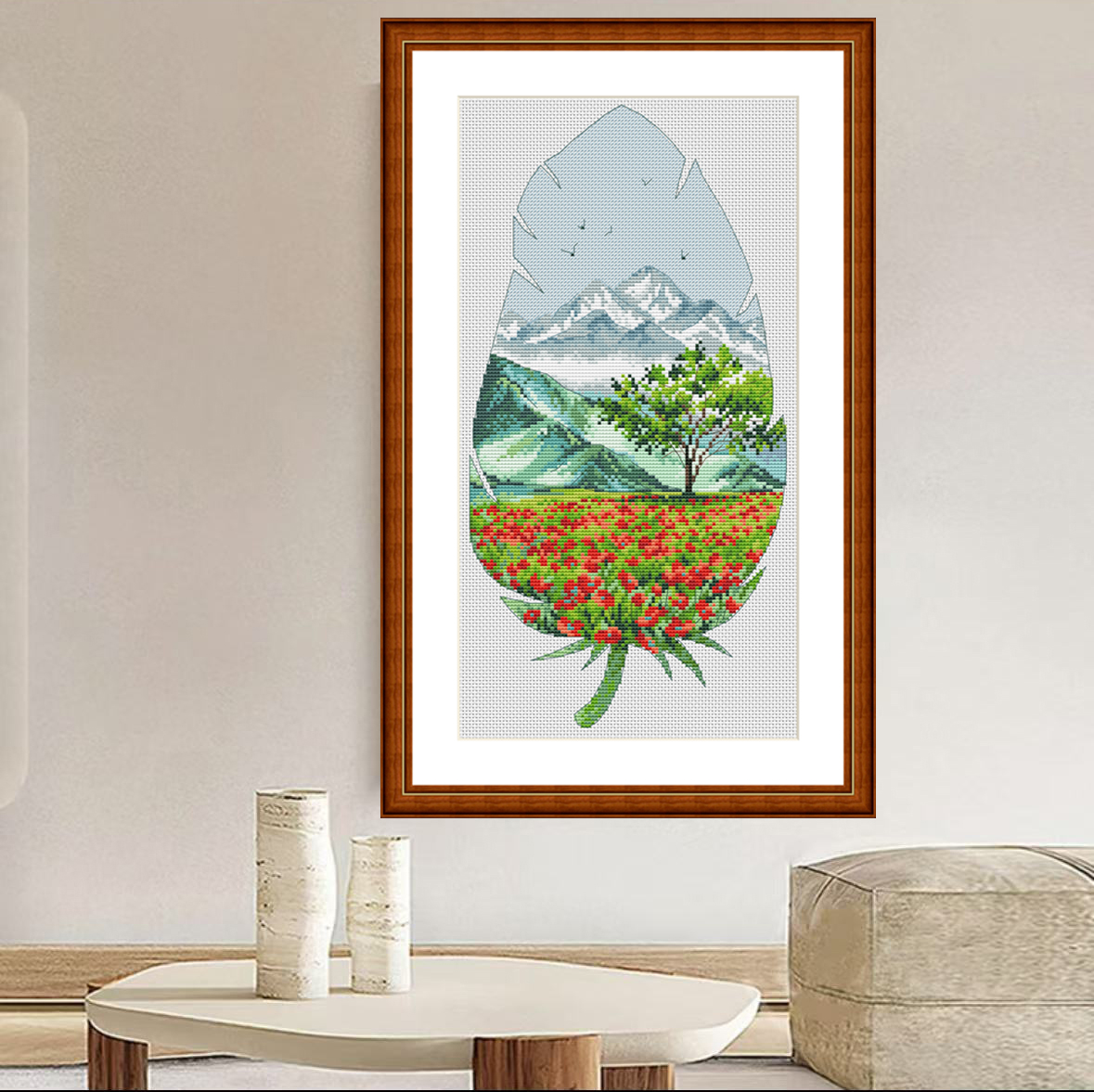1set DIY Printed Cross Stitch Kit 【CC3049- Beautiful Mountains and Rivers in Leaves】printed (stamped) cross-stitch Painting Fairy Cross Stitch