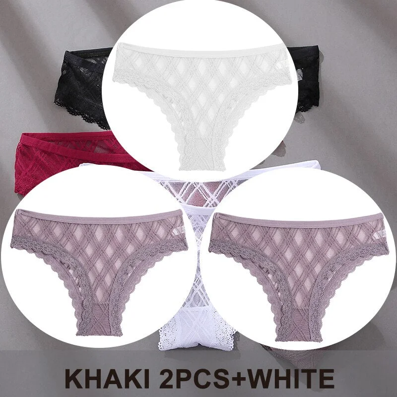 FINETOO 3PCS/Set Women's Panties Sexy Lace Lingerie Temptation Underwear Briefs Pespective Woman Thongs Mesh Underpants Female