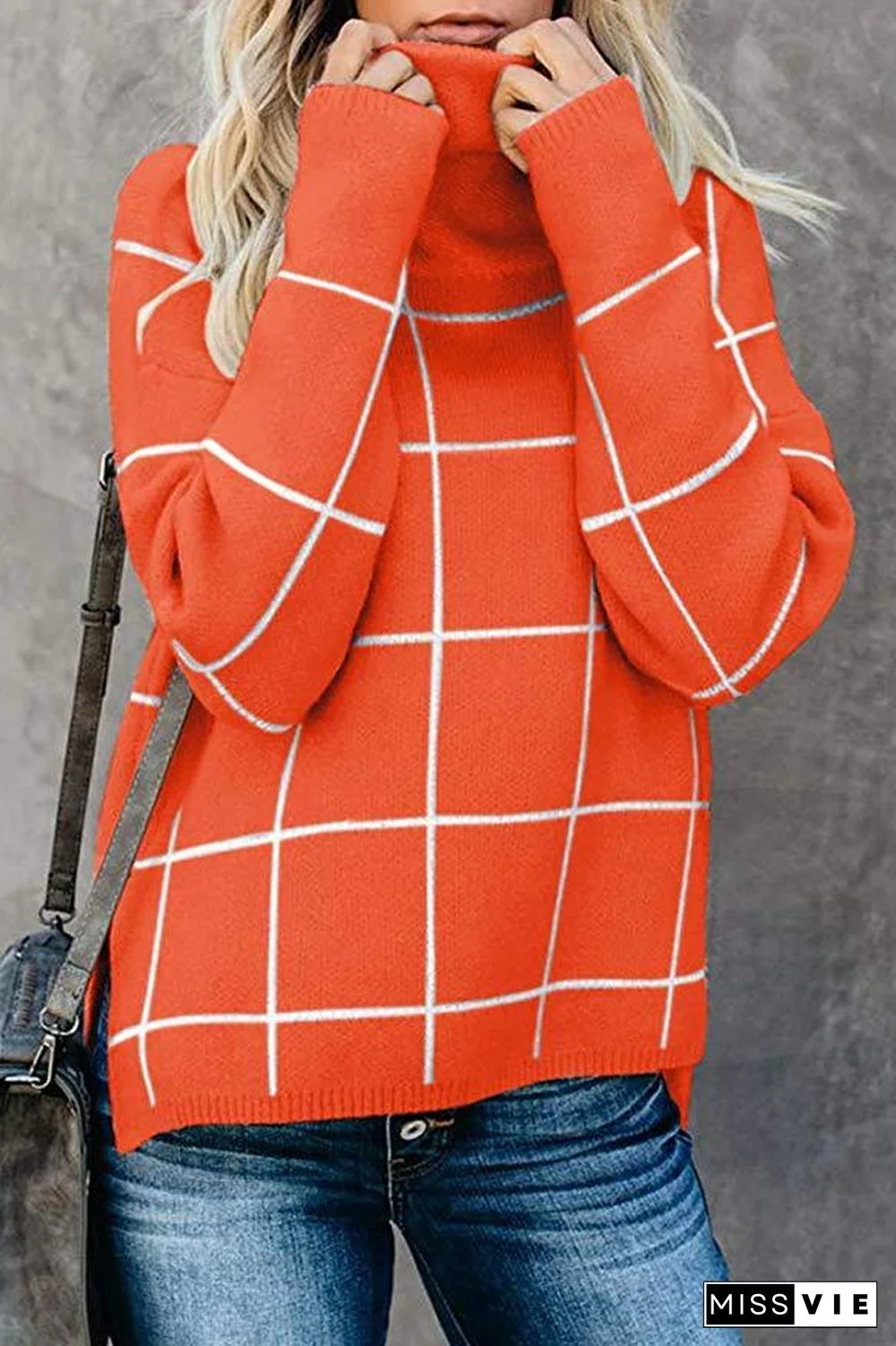 Turtleneck Plaid Casual Sweater