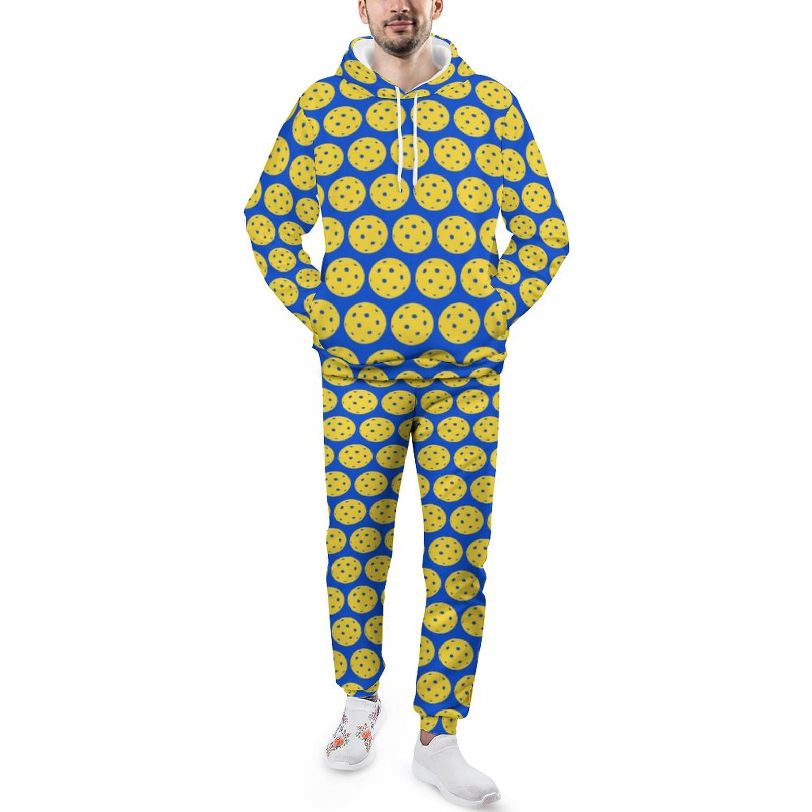 Pickleball Player Pickleball Pattern Royal Blue Men's Sweatsuits Set Casual Athletic Pullover And Sweatpants Suit Outfit