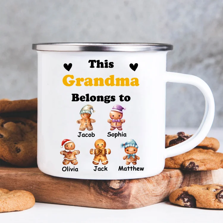 Gingerbread Man Enamel Mug Customized Titles & 1-6 Names Cup Personalized Christmas Mugs Gift for Family