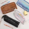 Simple Plain Color Large Capacity 2 Layers Mesh Pens Storage Bag Student Office Stationery