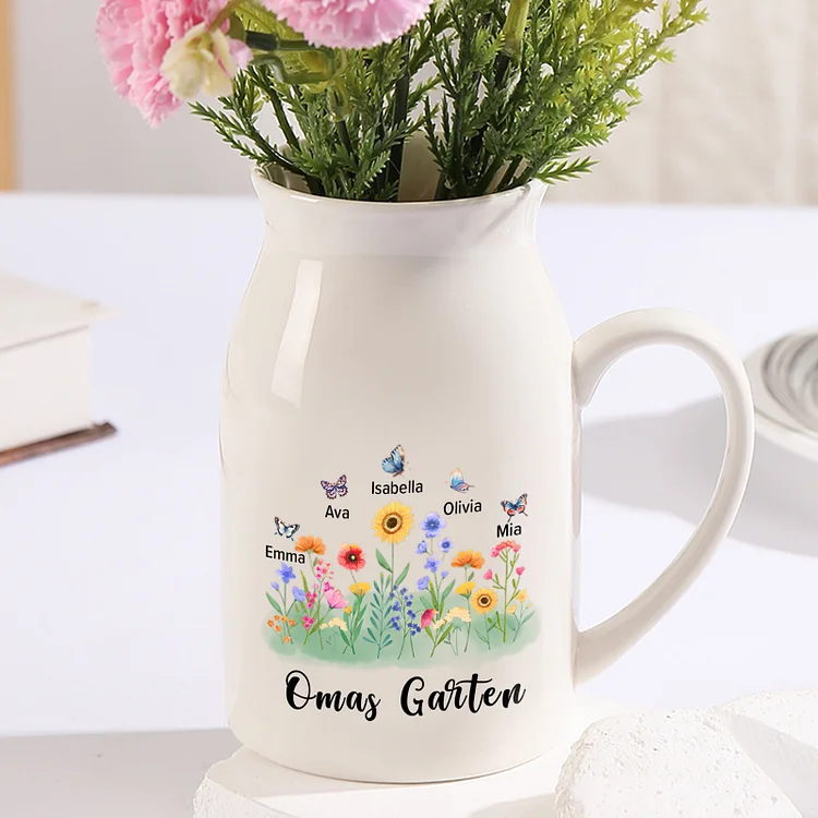 Kettenmachen Personalisierte 5 Namen & Text Blumen & Schmetterling Familie Vase