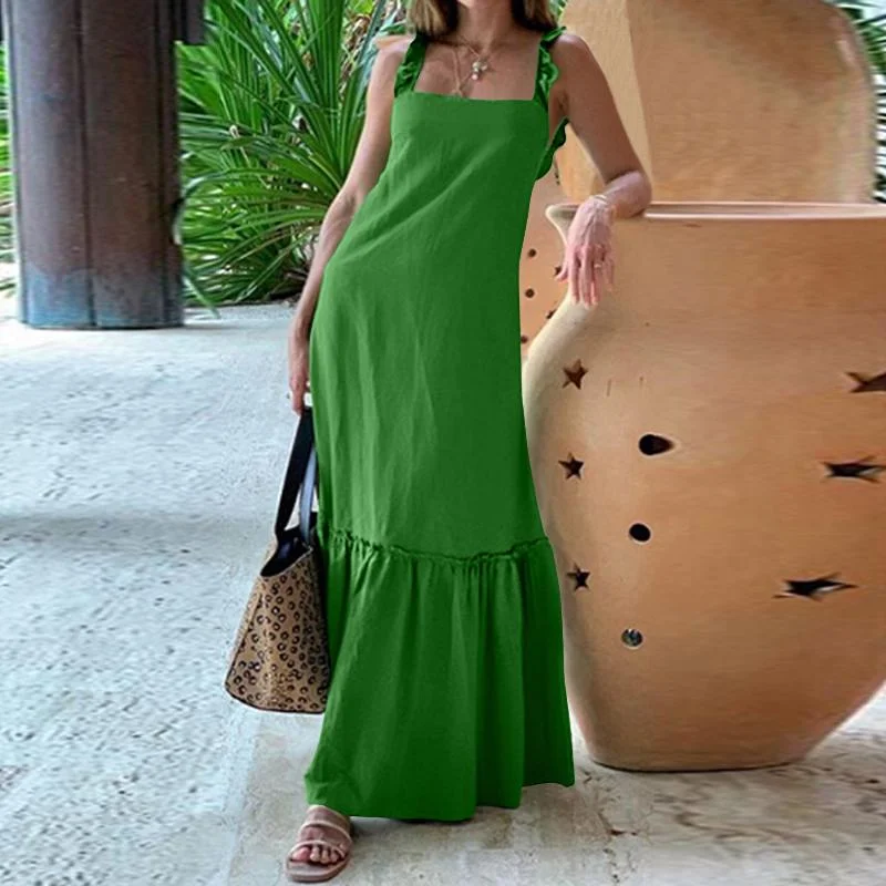 Celmia 2021 Summer Maxi Dress Women's Spaghetti Straps Sexy Holiday Sundress Casual Solid Color Ruffles Party Beach Vestidos