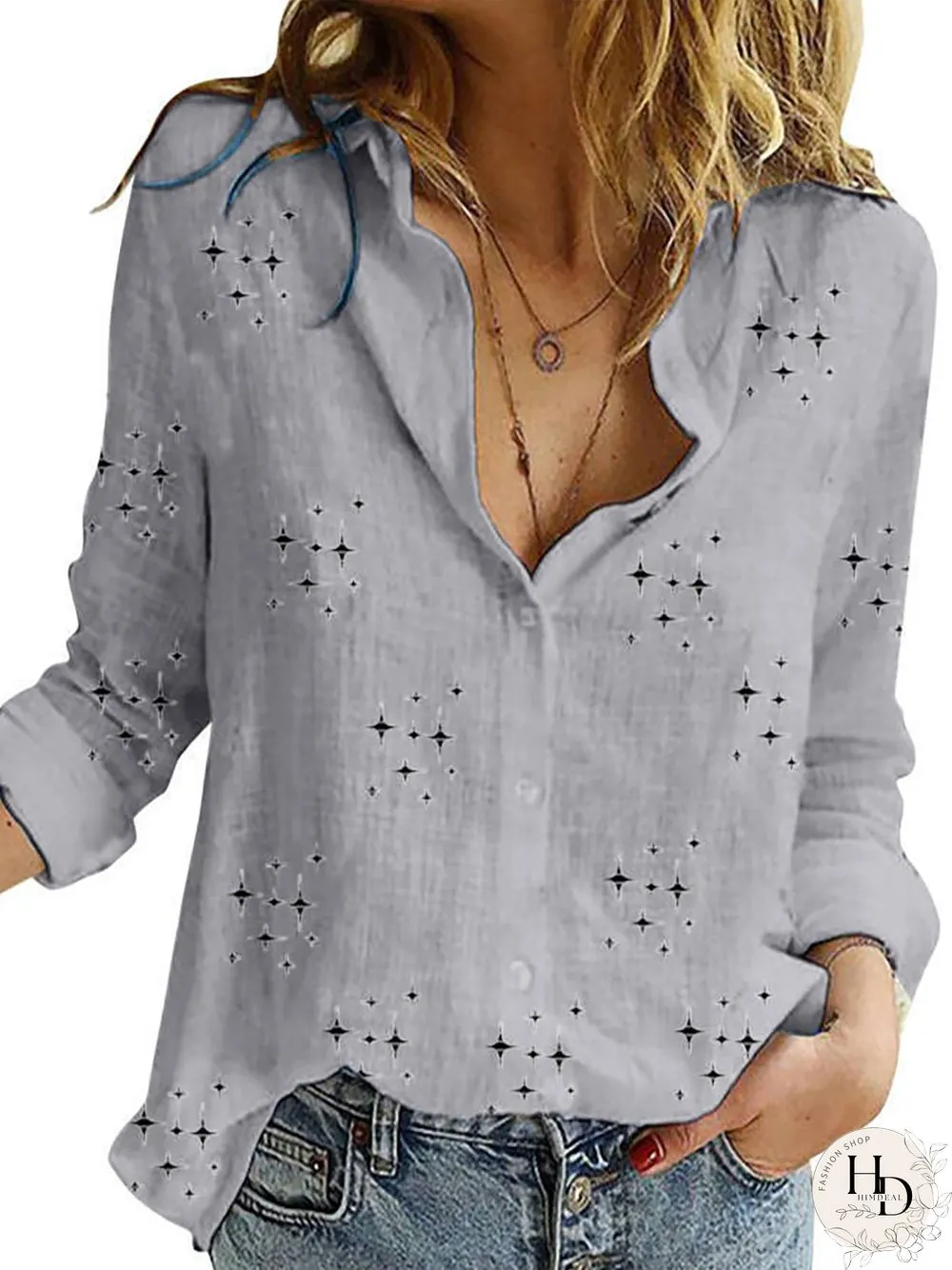 Casual Star Printed Log Sleeves Blouse