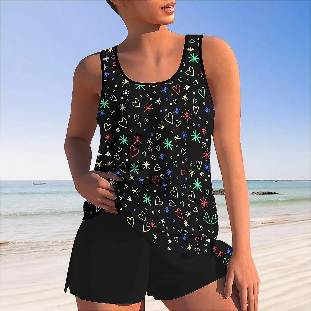 Bowknot Heart,Love,Valentine's Day Mid Waisted Tankini Set - Plus Size Available