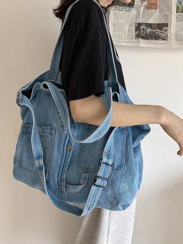 Casual Denim Split-Joint Solid Color Bags Accessories