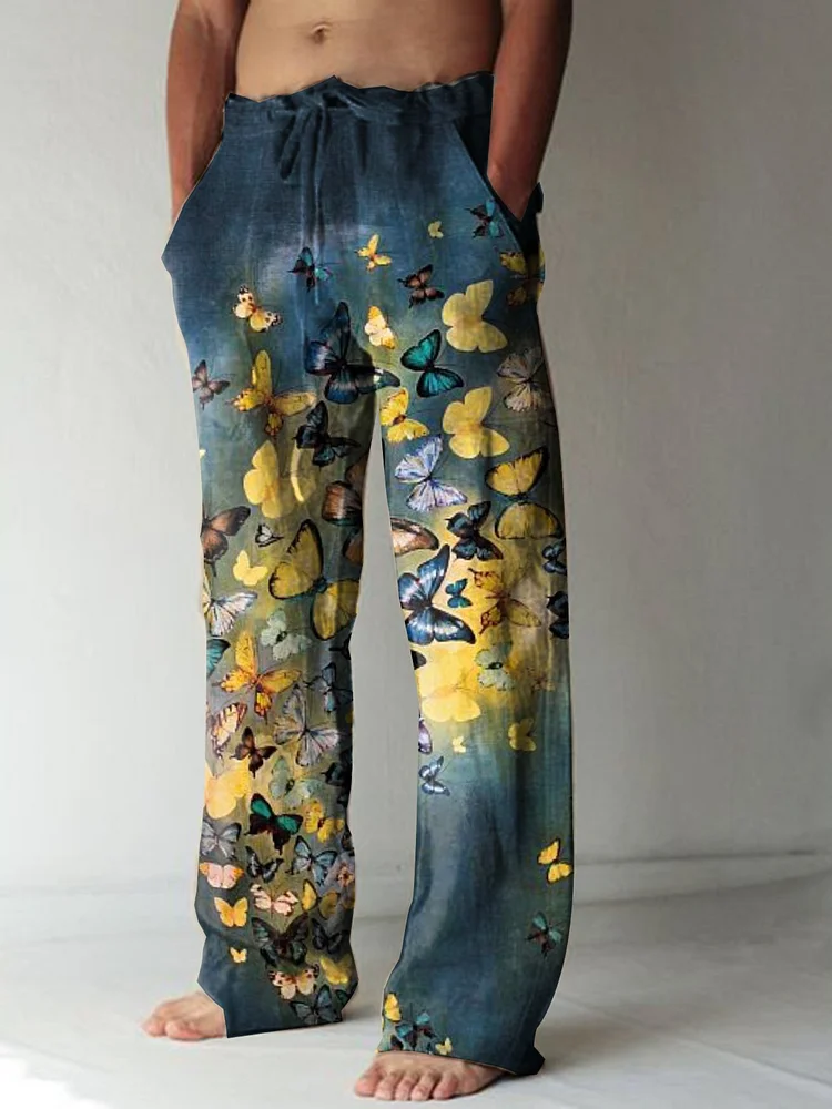 Pre-sale Men's retro butterfly print casual pants