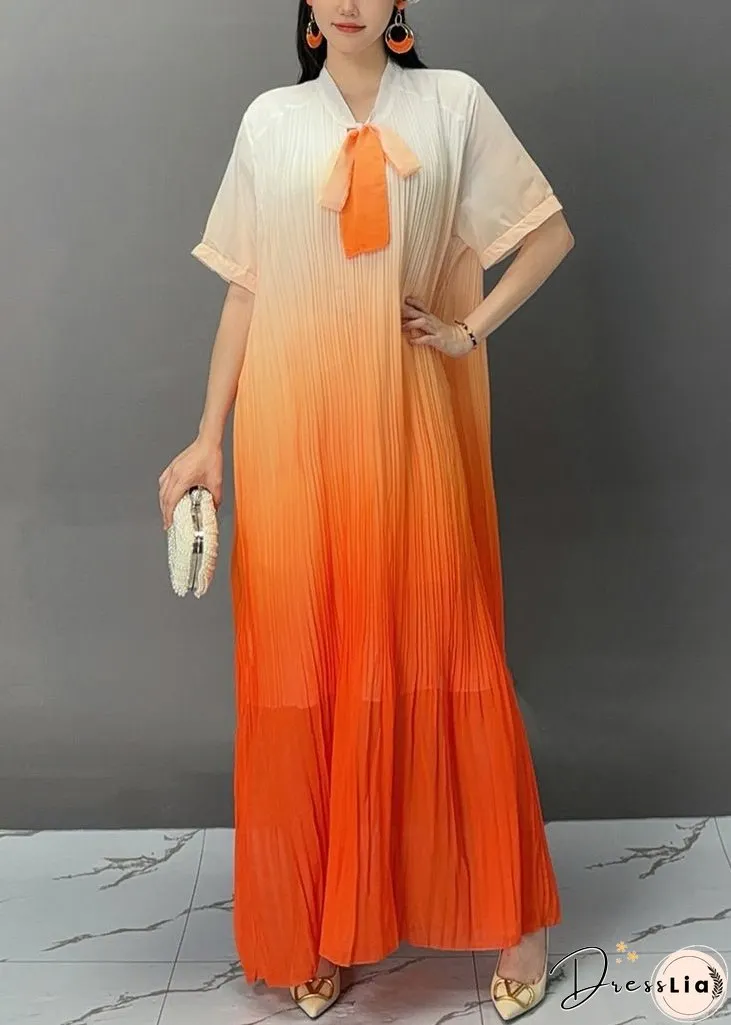 Stylish Orange Bow Wrinkled Maxi Dresses Summer