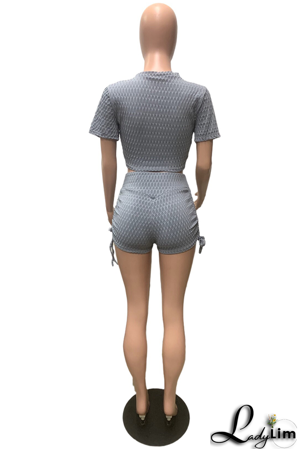 Grey Fashion Solid Patchwork V Neck Short Sleeve Two Pieces