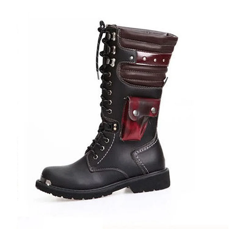Drop Shipping Shoes Men Buckle Lace Up High Combat Boots Fashion Mens Shoes British Metal Military Motorcycle Boots