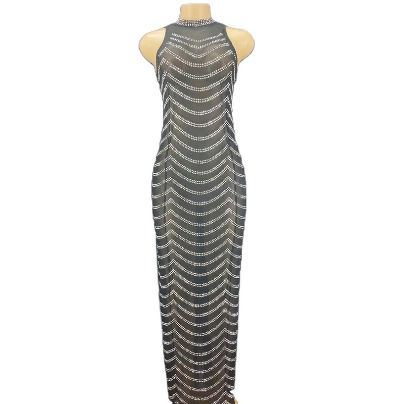 GOOSHOE Sleeveless Dress Women Black Crystal Girl Cocktail Mermaid Dress