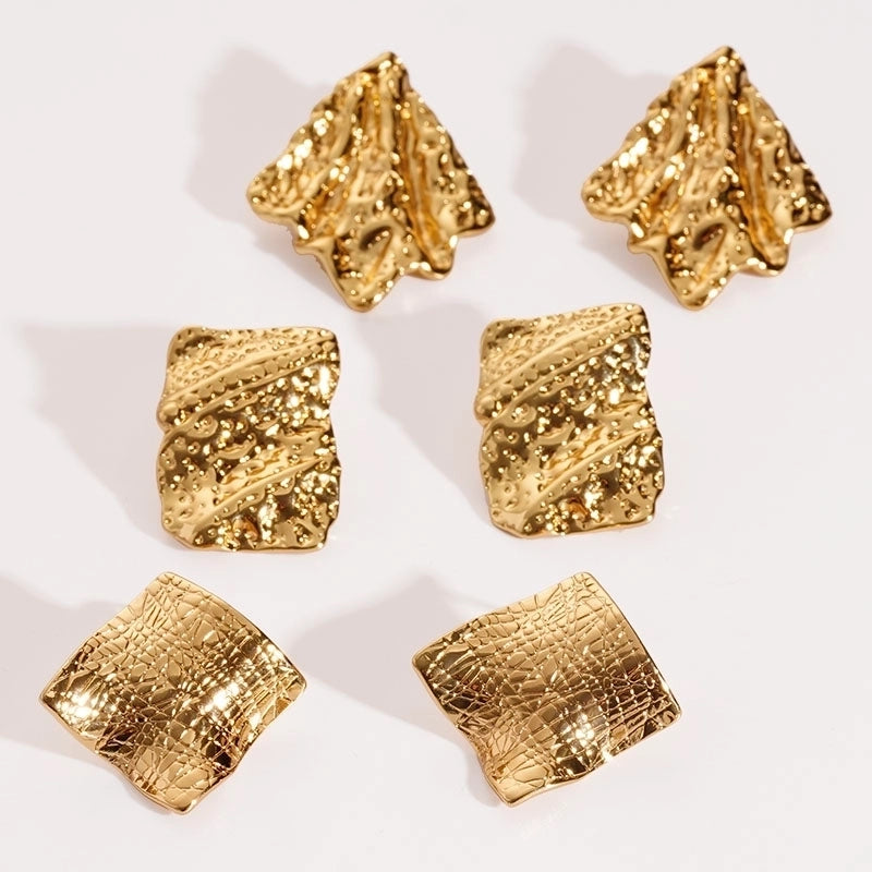 1 Pair Vintage Style Geometric Irregular Pleated 304 Stainless Steel Ear Studs