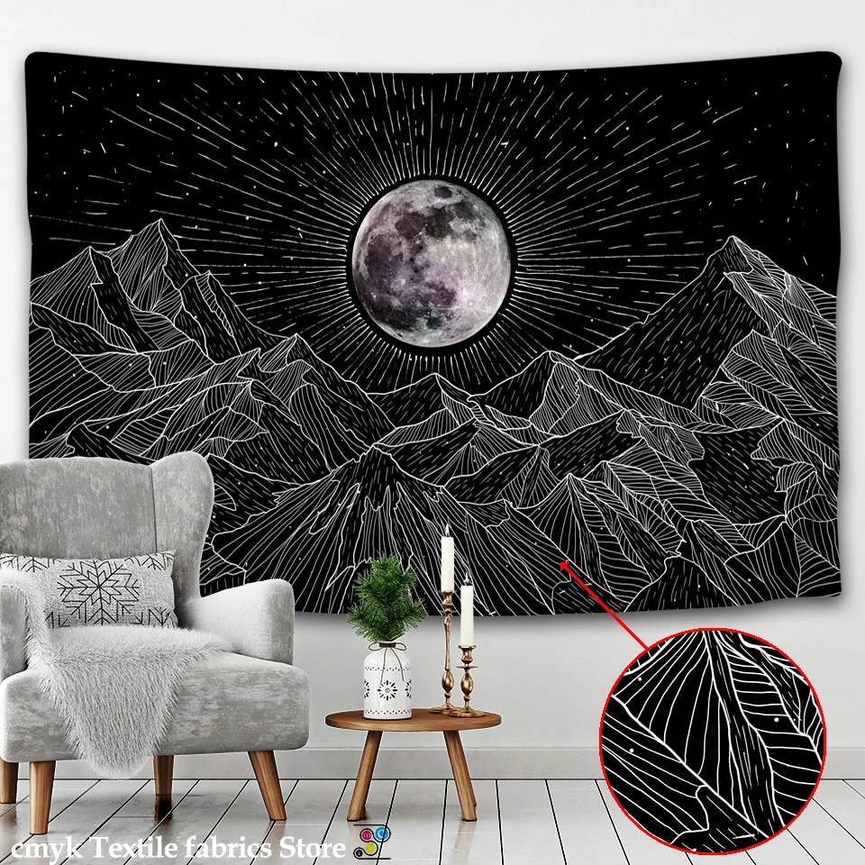Black and White Moon Mandala Bohemian Decoration Wall Hanging Bedroom Psychedelic Scene Starlight Art Home Decoration tapestry