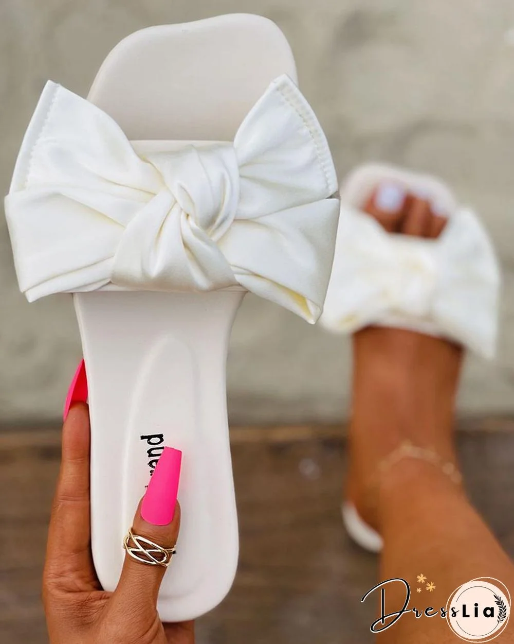 Square Toe Bowknot Decor Slipper