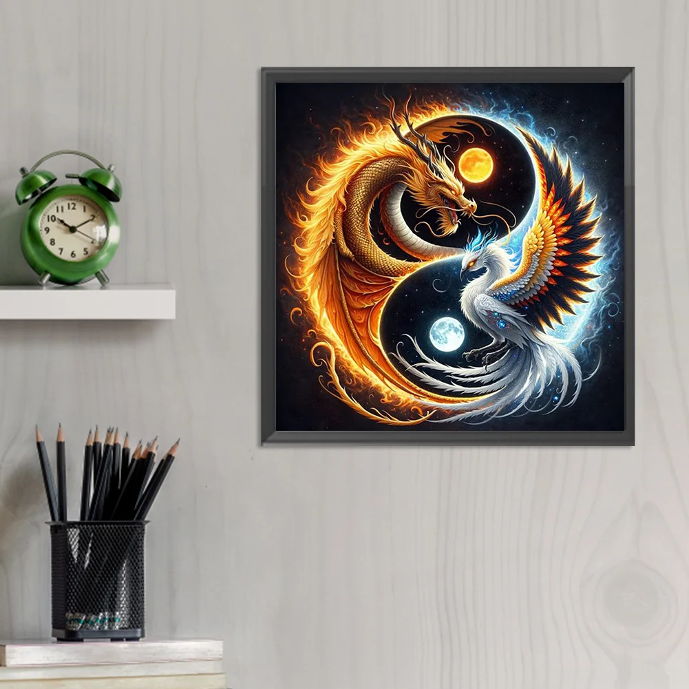 Diamond Painting - Full Round Drill - Yin Yang Dragon Phoenix(Canvas|30*30cm)