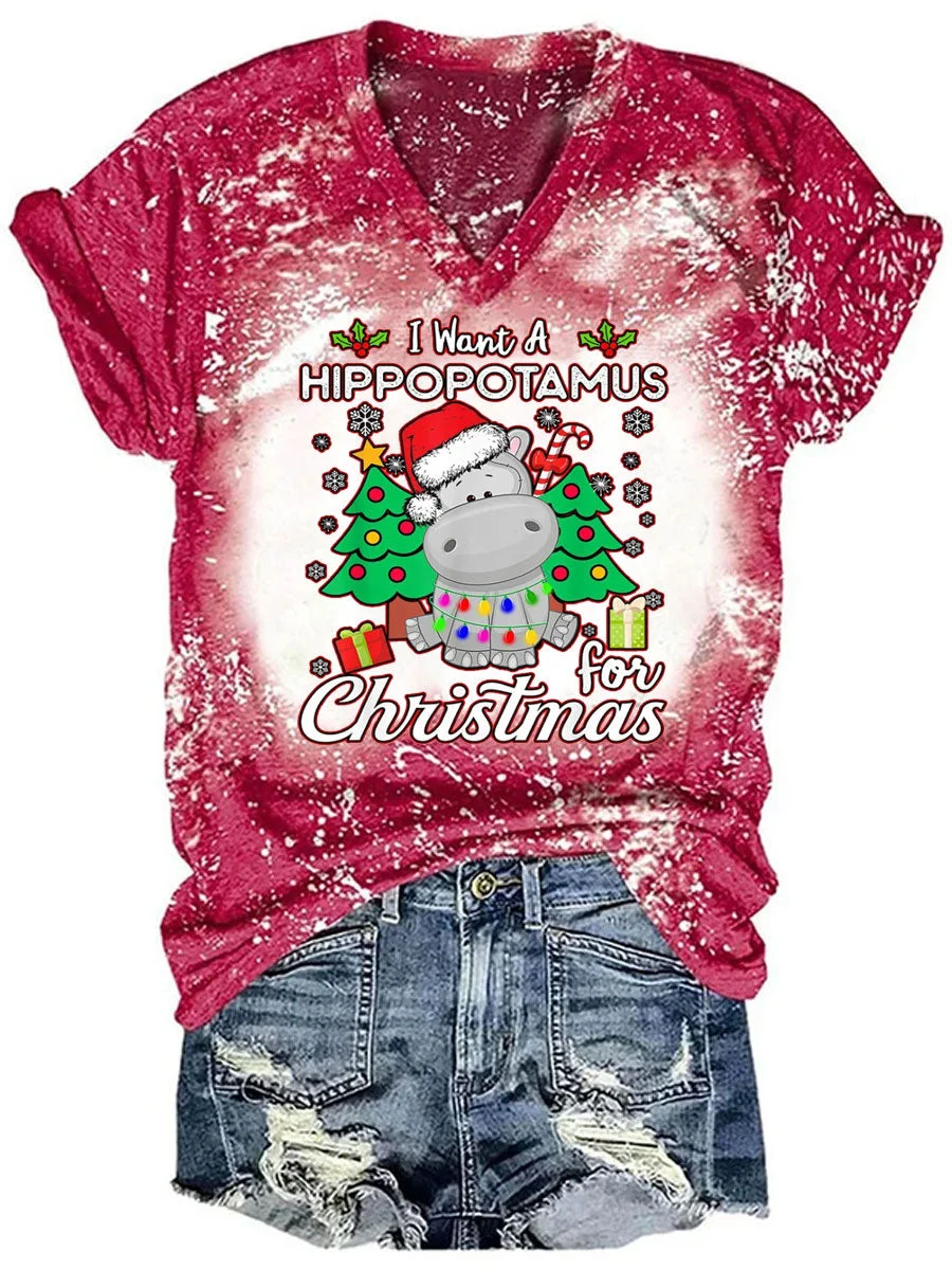 I Want A Hippopotamus For Christmas Tie Dye V-neck T-shirt