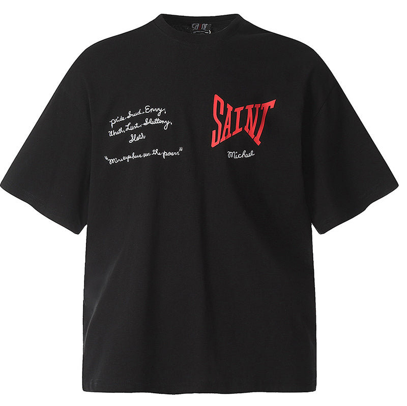 SAINT  Retro letter logo embroidery printing T-Shirts