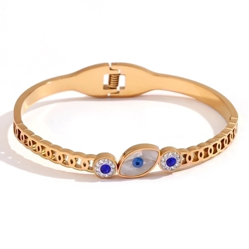 Classic Style Devil’s Eye Stainless Steel Plating Inlay Rhinestones 18k Gold Plated Bangle