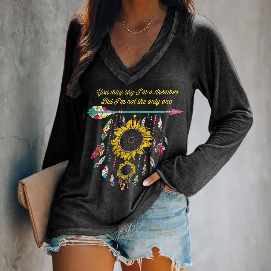 Brave And Free Sunflower Printed Long Sleeves T-shirt