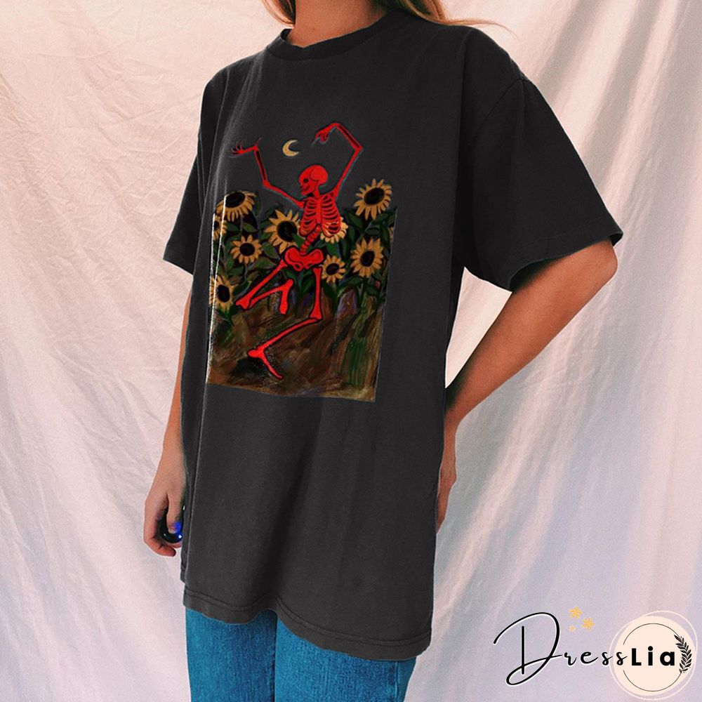 Vintage Round Neck Short Sleeve Loose Printed Tee