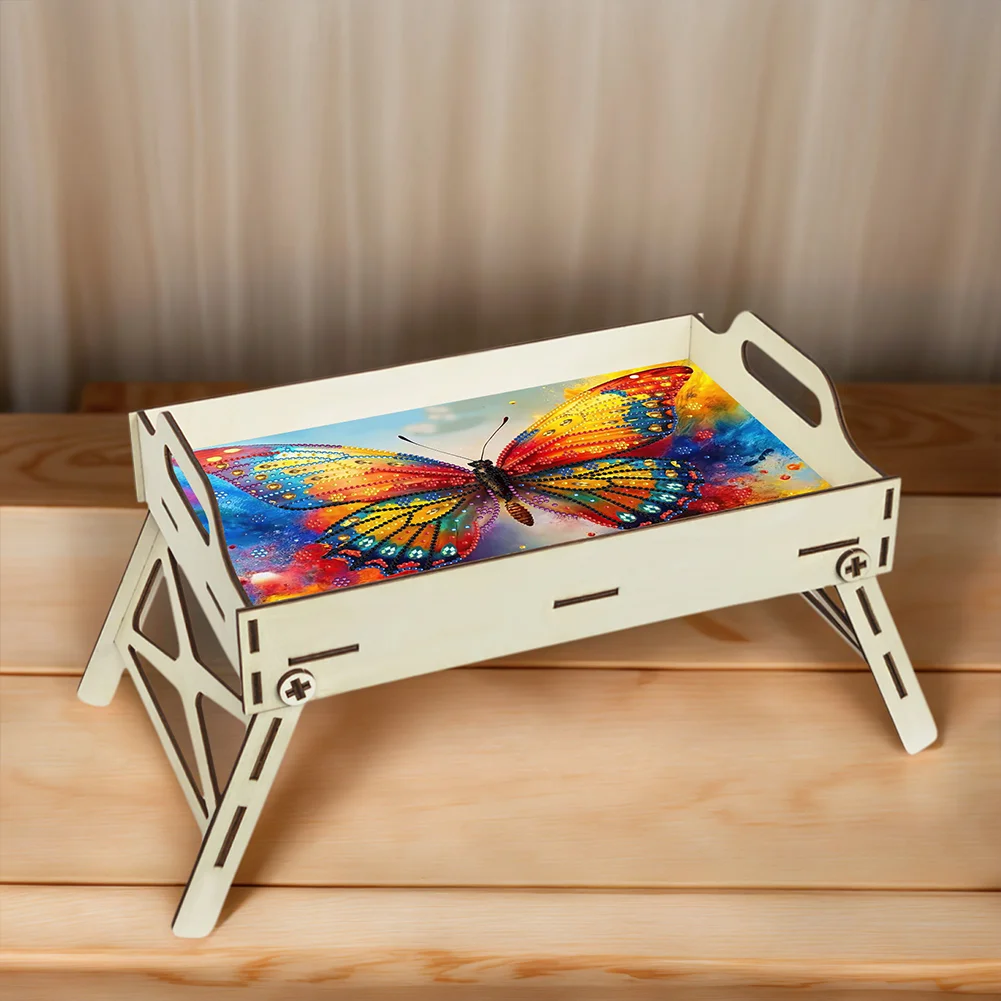 DIY Diamond Painted Dining Plate with Handle Wooden Food Tray Home Decor Gift