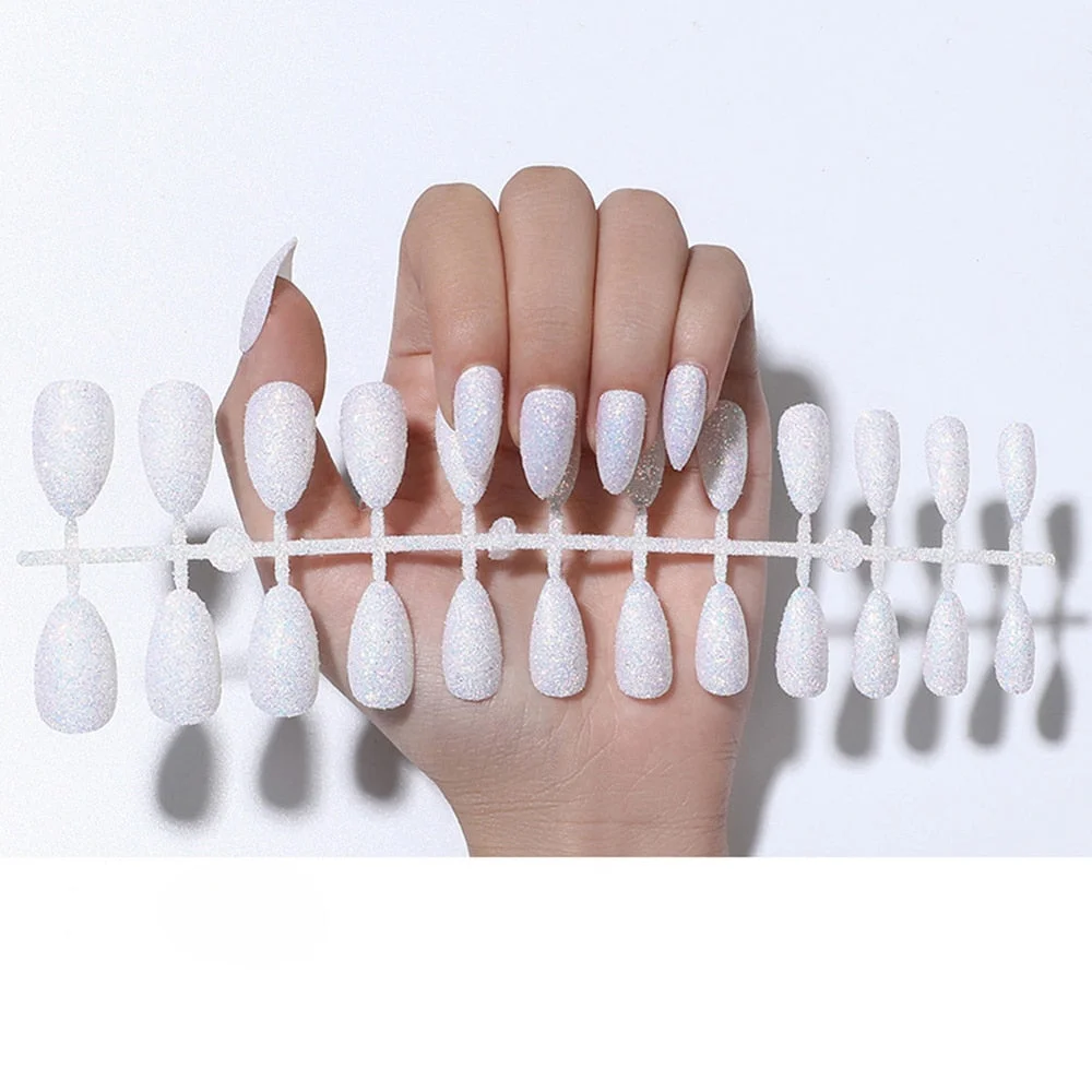 24pcs Glitter Detachable False Nails Ballerina Pink Wearable Fake Nails Full Cover Nail Tips fake nail with design Manicure Tool 928-1-Nail Inspo