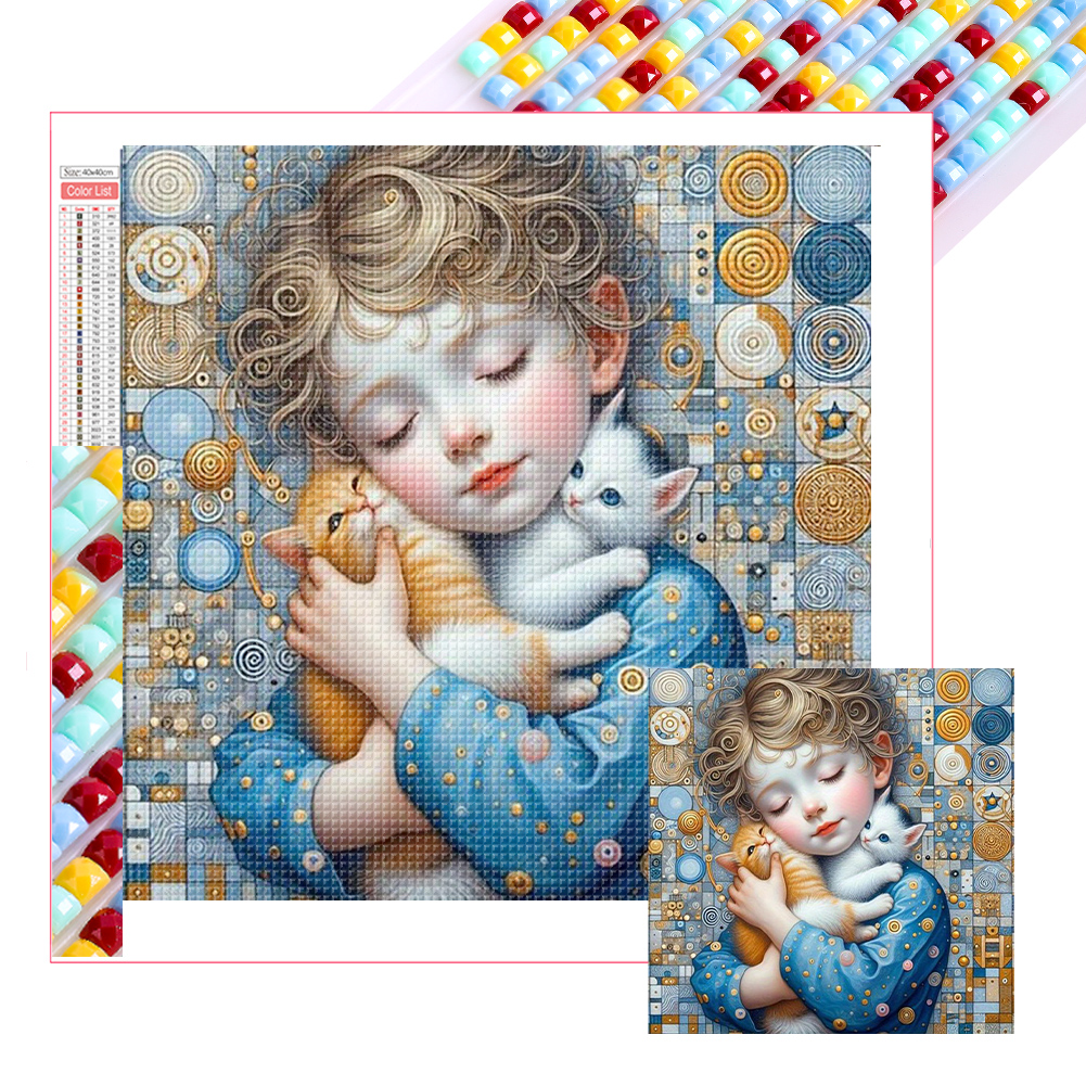 Little Girl Holding A Dog 40*40cm(picture) full square drill diamond painting