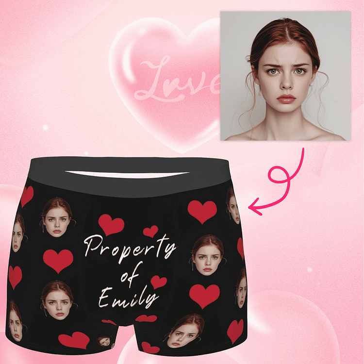 【Byxhuc】Property of Name Mens Short Boxer Briefs, Customize Boxers with Your Face on Them, Boyfriend Husband Gifts for Christmas Birthday Anniversary