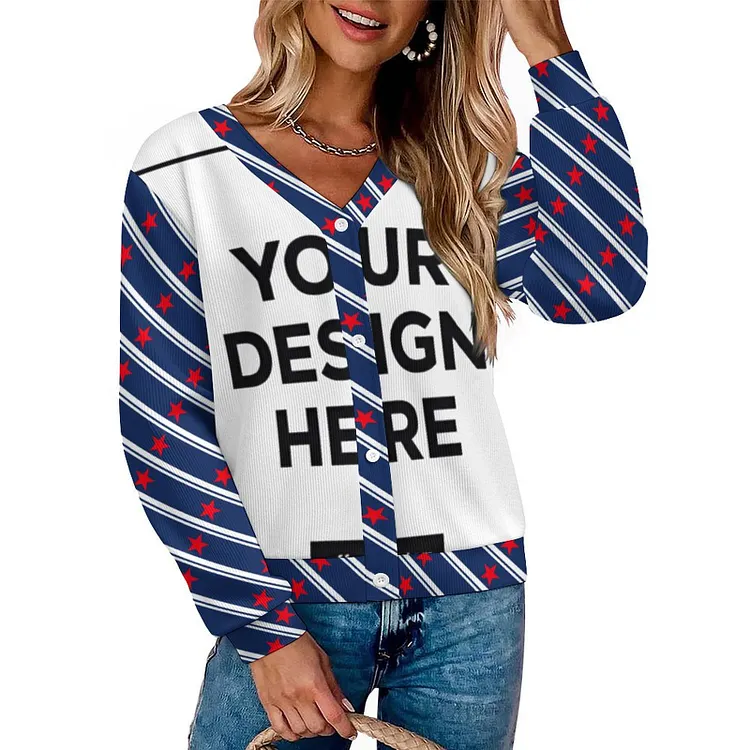 Customize Cardigans Personalized Design Women's Stand Cardigan Sweater-Multiple images
