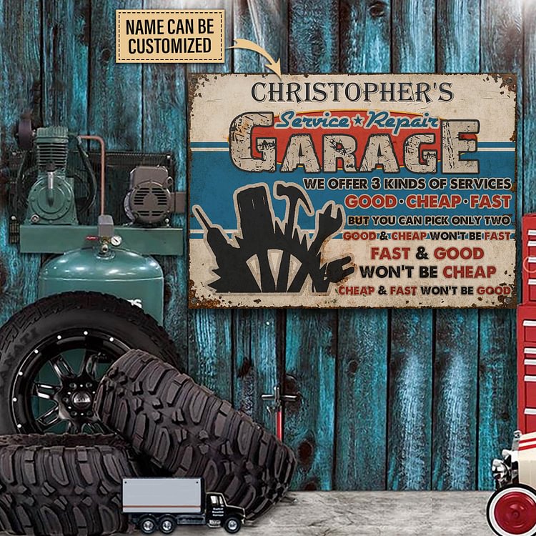 Personalized Auto Garage Kinds Of Service Customized Classic Metal Signs