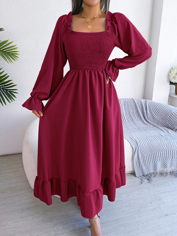 Mature Women Summer Fashion New Casual Square Neck Fit And Flare Skirt Maxi Dress