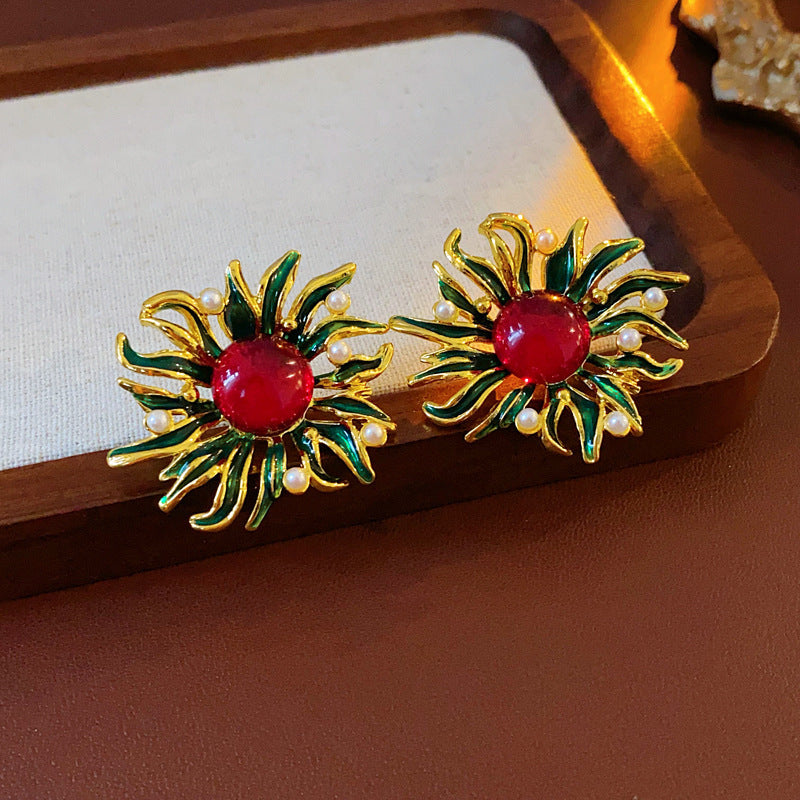 Luxurious Flower Geometric Flower Alloy Oil Dripping Earrings