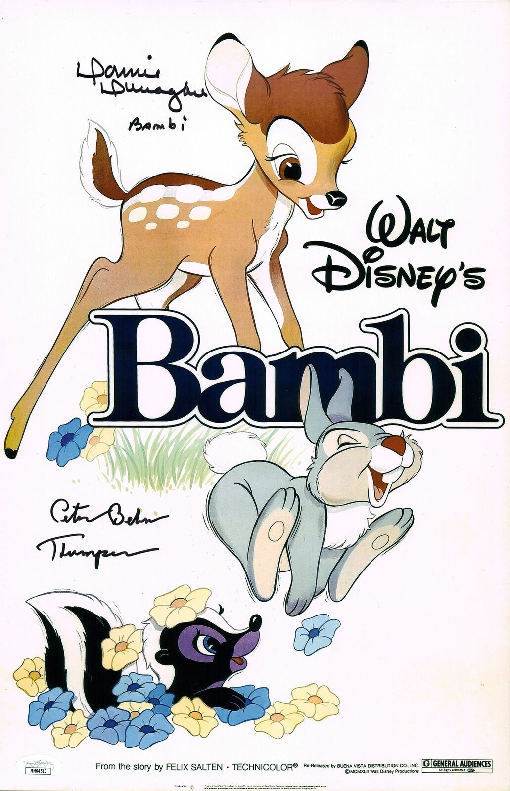 Bambi Thumper 11x17 Photo Poster painting Poster Signed Autograph Behn Dunagan JSA Certified COA