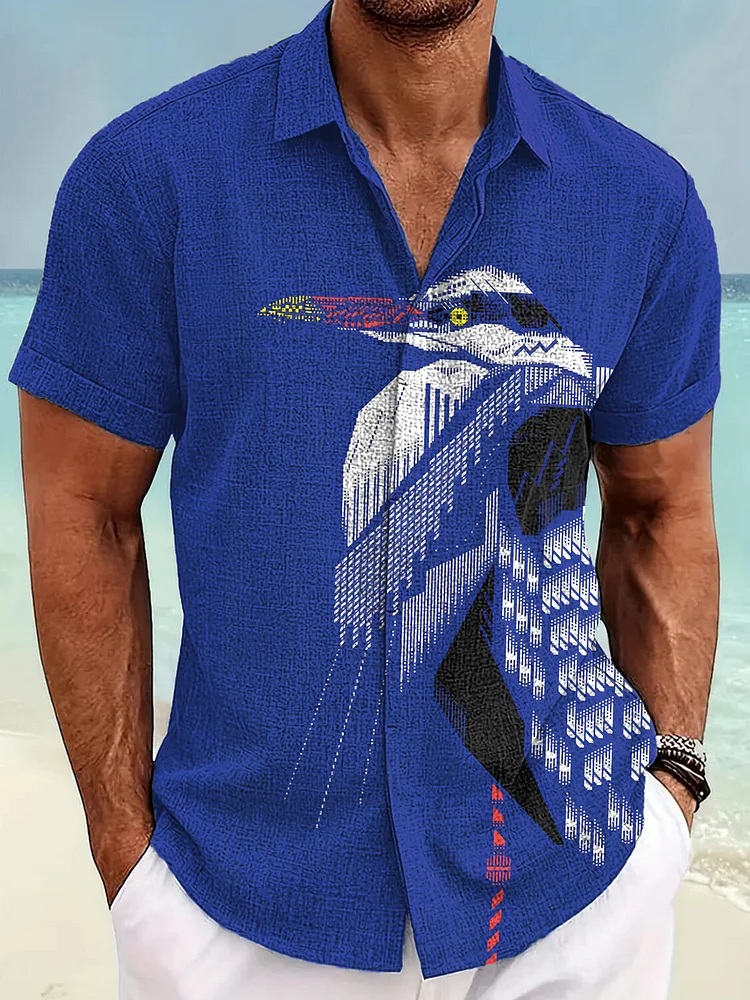 Men's Abstract Art Bird Print Short Sleeve Shirt