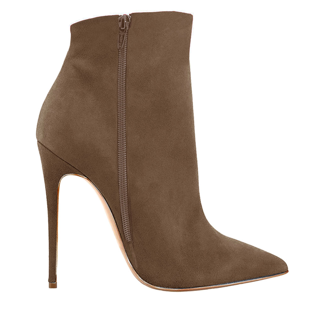 Women's Ankle Boots Closed Pointed Toe Stilettos Brown Booties-vocosishoes