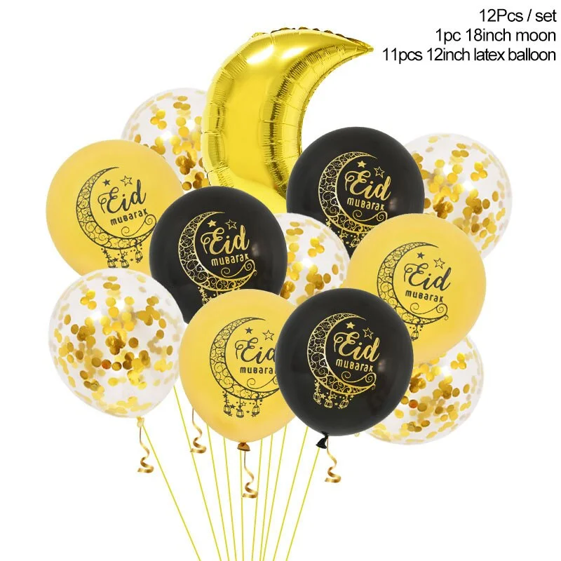 1Set Eid Mubarak Balloons Moon Star Ramadan Kareem Decoration Helium Foil Globos Banners Muslim Islamic Festival Party DIY Decor