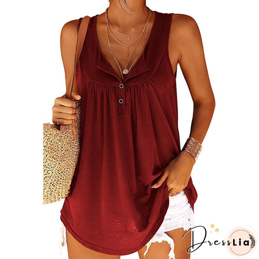 Plus Size Womens Fashion Spring Summer Clothing Casual Sleeveless Camisole Tops for Women Button Down Shirts Solid Color Loose T-shirts Ladies Cotton Silk Blouses Deep V-neck Cami Tank Tops XS-6XL