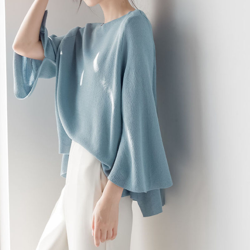 Summer Korean All-match Round Neck Solid Color Flare Sleeve T-shirt