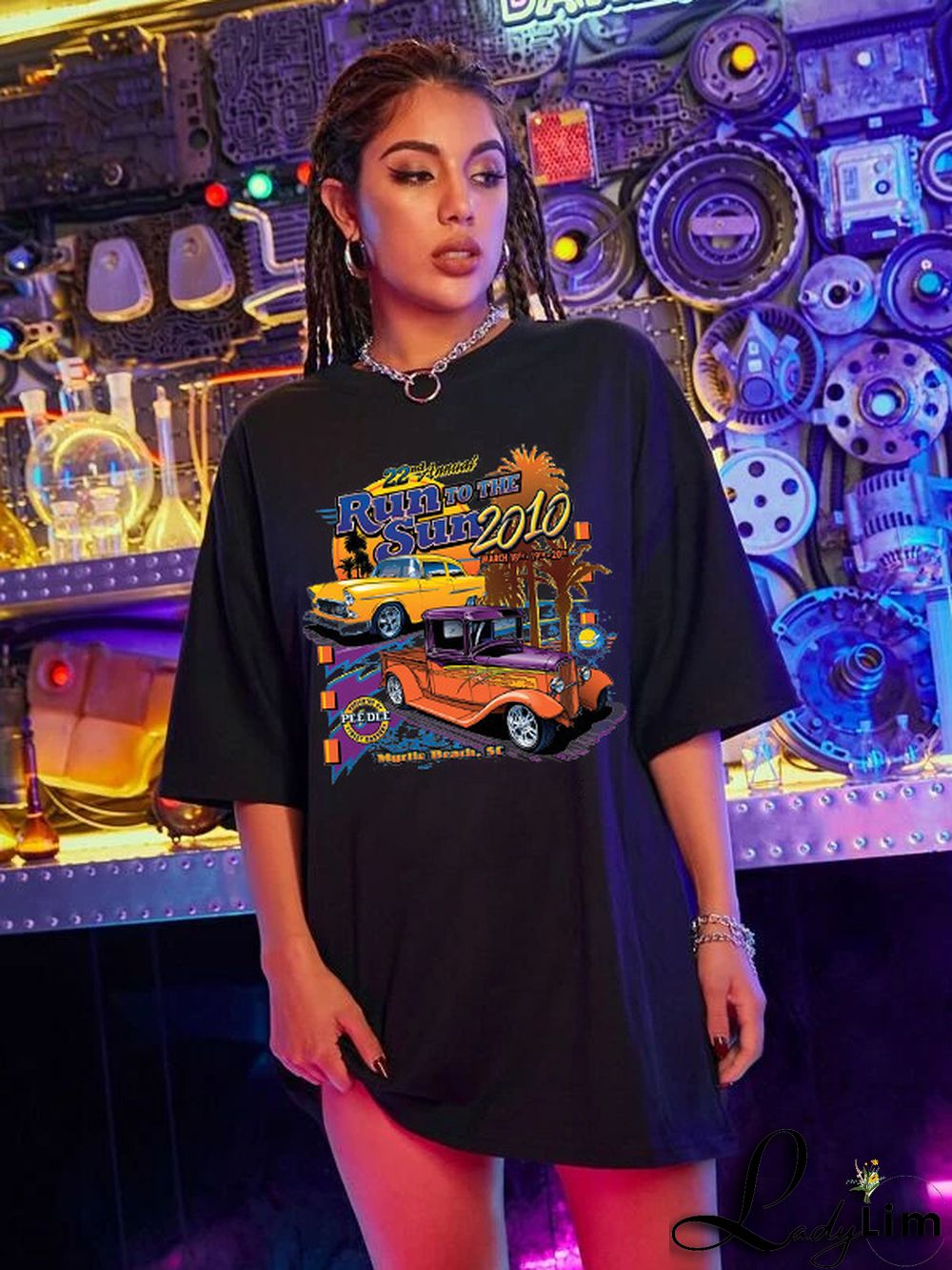 Gothic print Round Neck loose short sleeves t-shirt