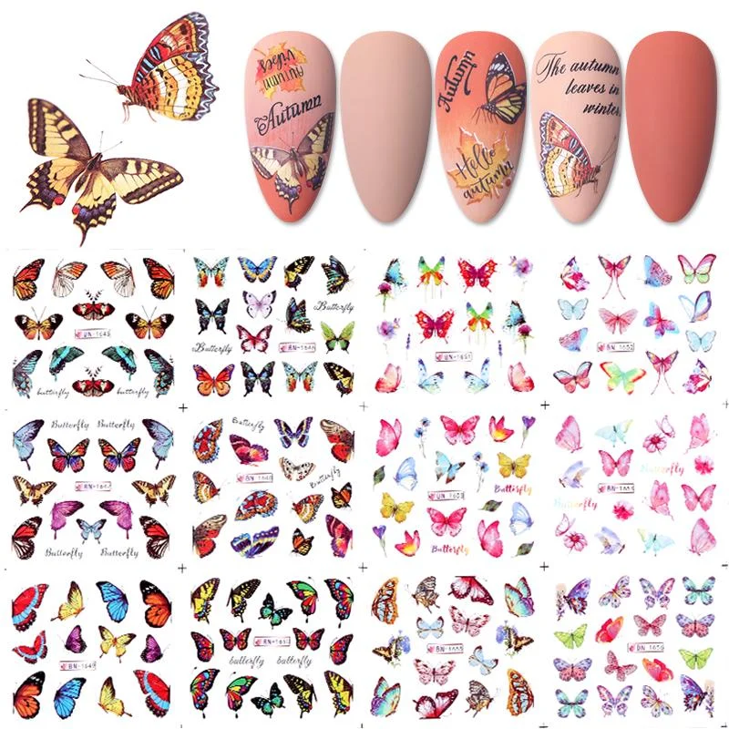 12pcs Valentines Love Letter Water Decals Flower Sliders Nail Stickers for Manicure Nail Art Decoration Transfer Water Sticker-Nail Inspo