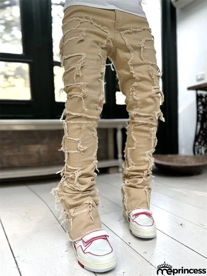 Men's Fashion Street Raw Edge Jeans