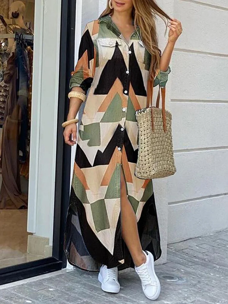 Women's Rainbow Loose Long Shirt Dress
