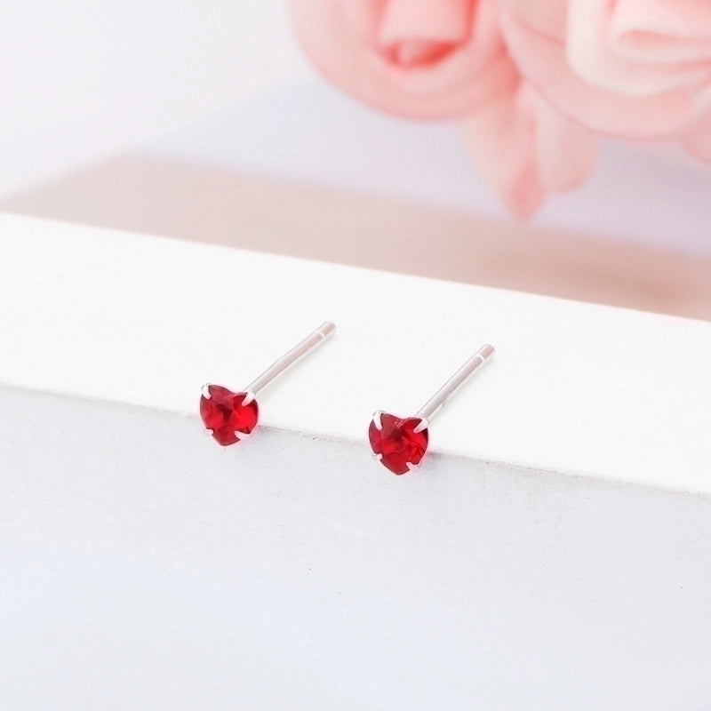 1 Pair 925 Sterling Silver Zircon Heart Shape Ear Studs