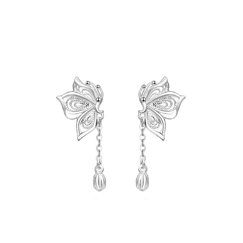 1 Pair 925 Sterling Silver Butterfly Drop Earrings