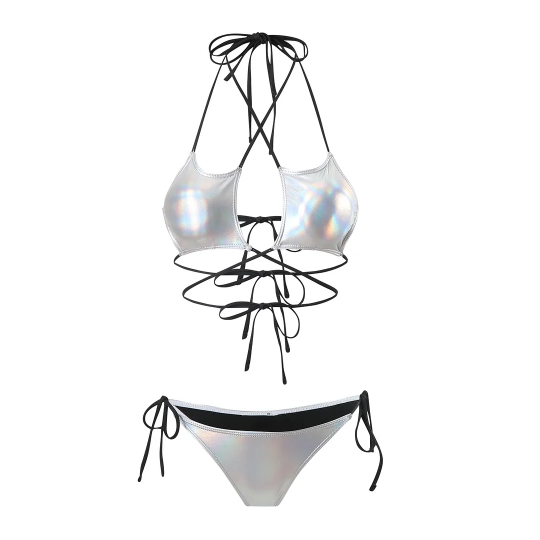 Uveng 2024 New Sexy Hot Five-Star Drawstring Strap Split Swimsuit Bikini