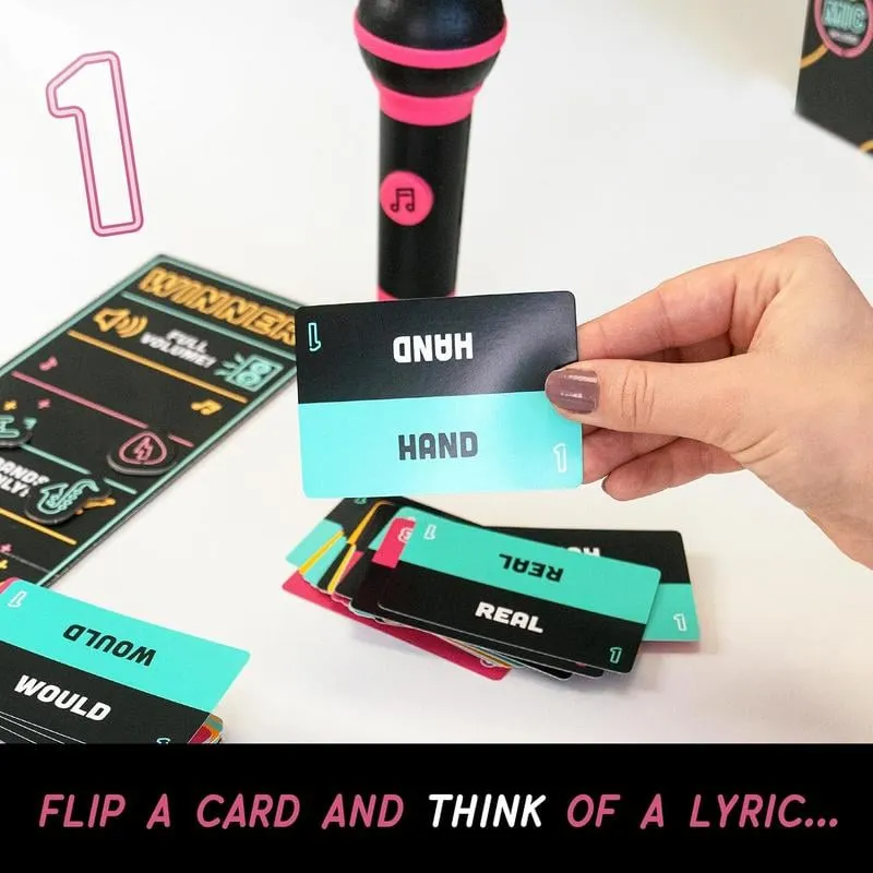 Flipping a word card that says 'HAND'